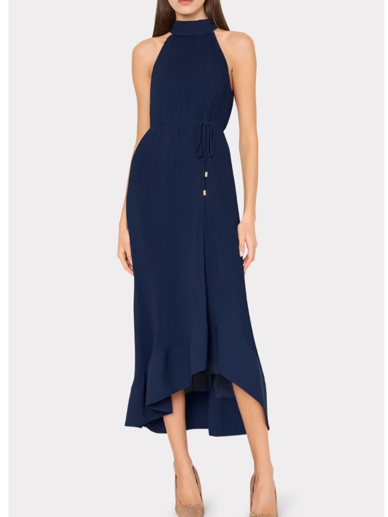 Nwt Milly Nalani Midi Dress 4/6 Navy Blue Halter Cocktail Sleeveless High Low